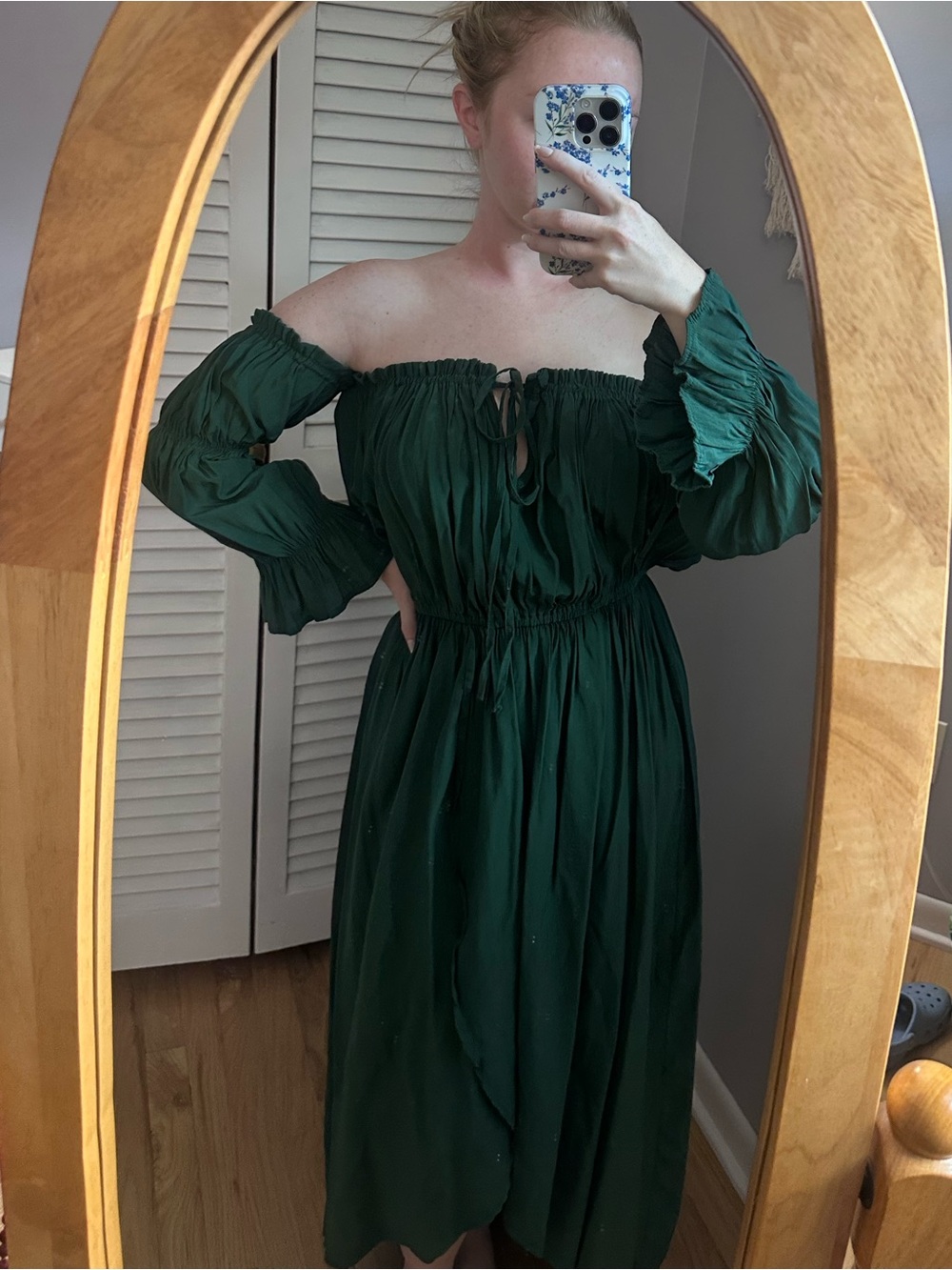 Emerald Green Off-the-Shoulder Peasant Dress
